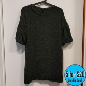 Grey Sweater Dress Like Top with Puff Sleeves